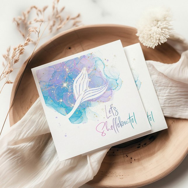 Lets Shellebrate Mermaid Tail Watercolor Birthday Napkin (Creator Uploaded)