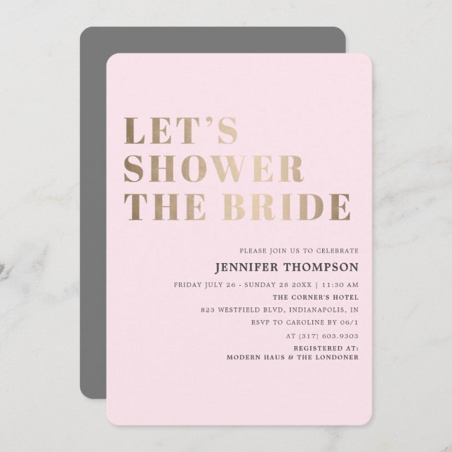 Let's Shower The Bride Blush & Gold Bridal Shower Invitation (Front/Back)