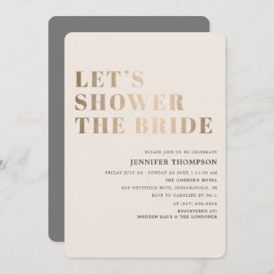 Let's Shower The Bride Taupe & Gold Bridal Shower Invitation