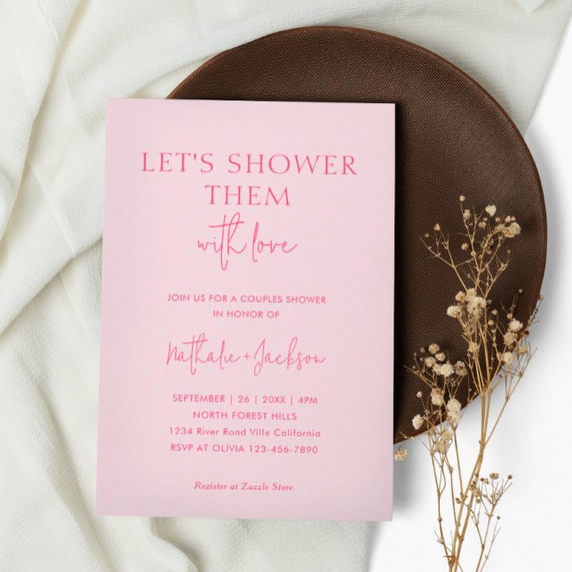 Let's Shower Them Bright Pink Couple Shower Bridal Invitation (Creator Uploaded)