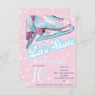 "Let's skate" figure ice skating birthday party Invitation