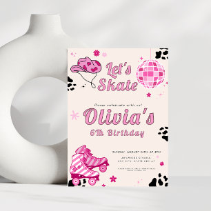 Let's skate Girls Pink Cowgirl Birthday  Invitation