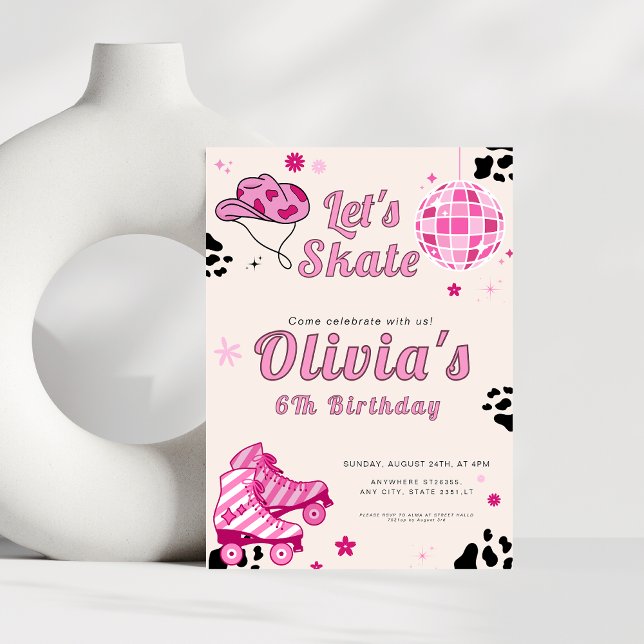 Let's skate Girls Pink Cowgirl Birthday  Invitation (Creator Uploaded)