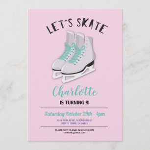 Let's Skate Girls Pink Ice-Skating Birthday Party Invitation