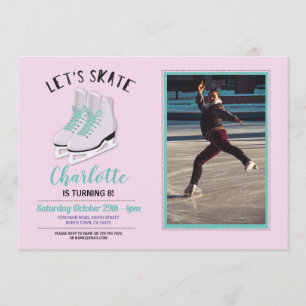 Let's Skate Girls Pink Ice-Skating Birthday Photo Invitation