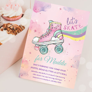 Lets Skate l Roller Skating party Girl Birthday  Invitation