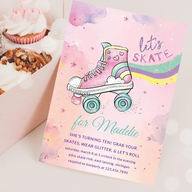 Lets Skate l Roller Skating party Girl Birthday  Invitation (Creator Uploaded)