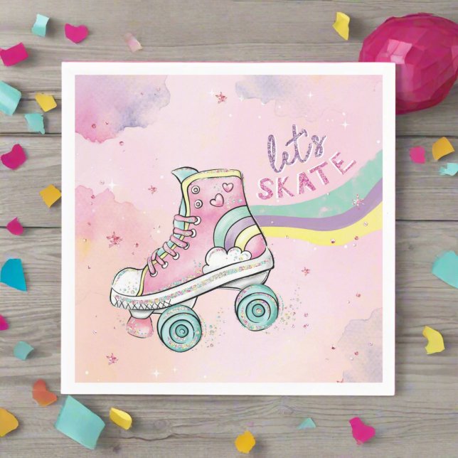 Lets Skate l Roller Skating party Girl Birthday Napkin (Creator Uploaded)