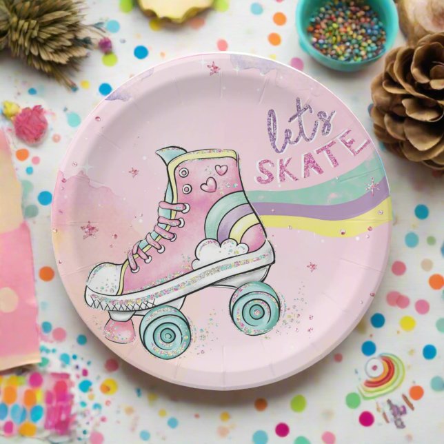 Lets Skate l Roller Skating party Girl Birthday Paper Plate (Creator Uploaded)