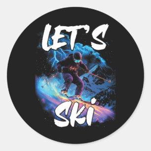 Lets Ski Downhill Skiing Gear Winter Sport Skier G Classic Round Sticker