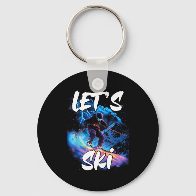 Lets ski downhill skiing winter sport skier  key ring (Front)