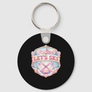 Lets ski resort woman skier skiing girl winter key ring