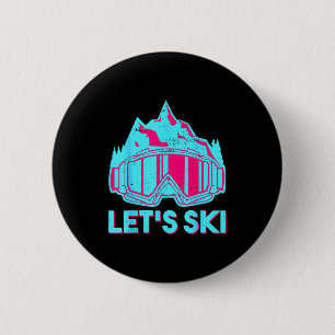 Let's ski, retro goggles ski vintage 80s 90s skiin 6 cm round badge