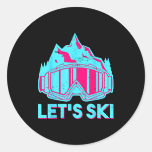 Let's ski, retro goggles ski vintage 80s 90s skiin classic round sticker