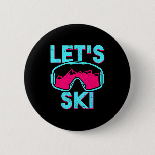 Let's ski, retro ski goggles vintage 80s 90s skiin 6 cm round badge