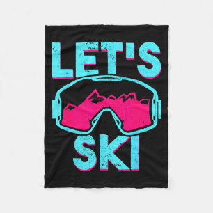 Let's ski, retro ski goggles vintage 80s 90s skiin fleece blanket