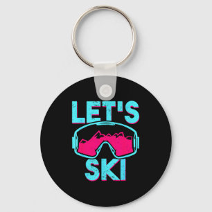 Let's ski, retro ski goggles vintage 80s 90s skiin key ring
