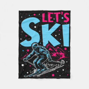 Let's Ski, Retro Ski Vintage 80s 90s Skiing Outfit Fleece Blanket