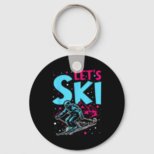 Let's ski, retro ski vintage 80s 90s skiing outfit key ring