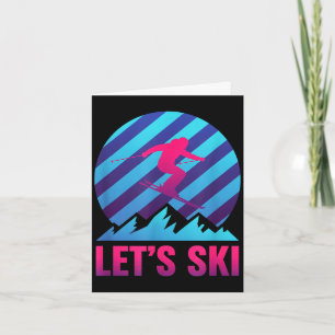 Let's ski retro vaporwave skiing nostalgia mountai card