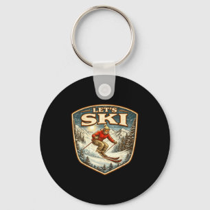 Lets ski vintage skier retro skiing lover key ring