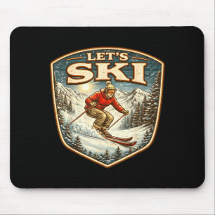 Lets ski vintage skier retro skiing lover mouse pad