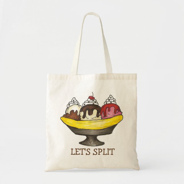 Let's Split Banana Ice Cream Sundae Icecream Tote Bag (Front)