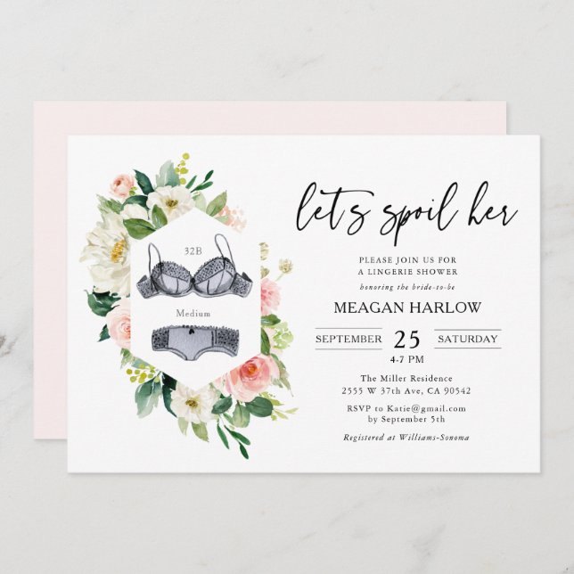 Let's Spoil Her Floral Lingerie Shower Invitation (Front/Back)