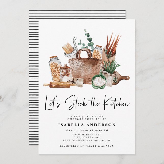 Let's Stock the Kitchen Greenery Bridal Shower Invitation (Front/Back)