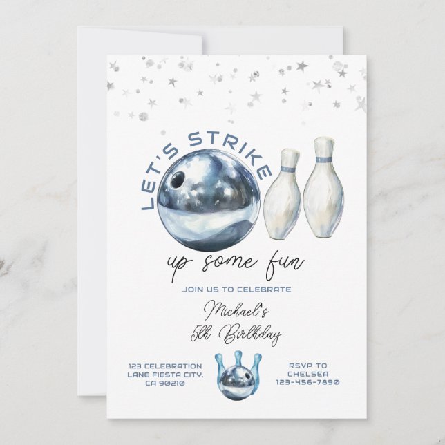 Let's Strike Boy 5th Galaxy bowling birthday party Invitation (Front)