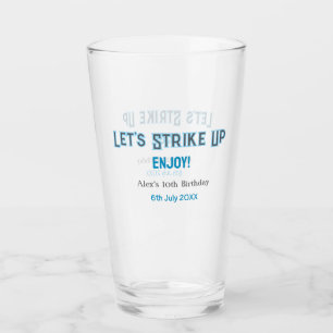 Let's strike up blue grey happy 10 birthday name glass