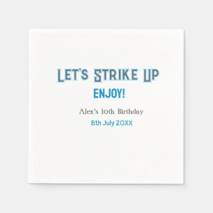 Let's strike up blue grey happy 10 birthday name napkin