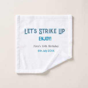 Let's strike up blue grey happy 10 birthday name wash cloth