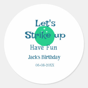 Let's strike up have fun green ball birthday name  classic round sticker