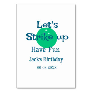 Let's strike up have fun green ball birthday name table number