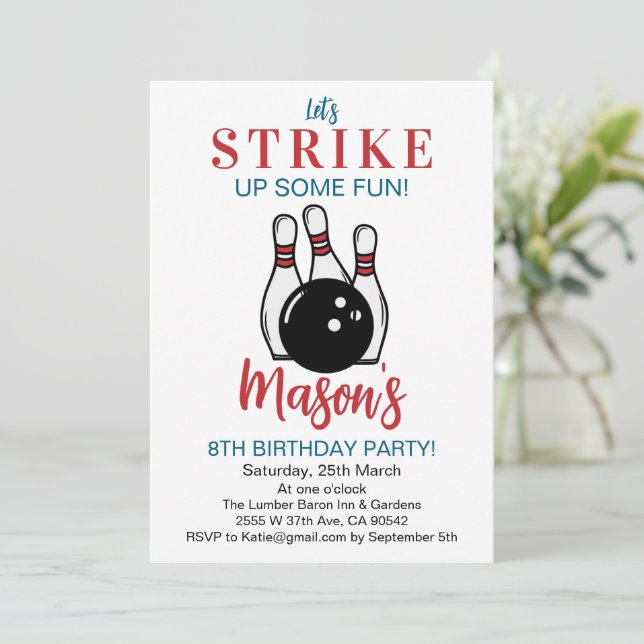 Let's Strike Up Some Fun Bowling Birthday Invitation (Standing Front)