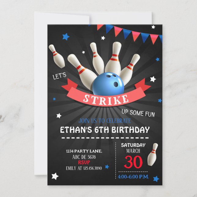 Let's Strike Up Some Fun Bowling Birthday Invitation (Front)