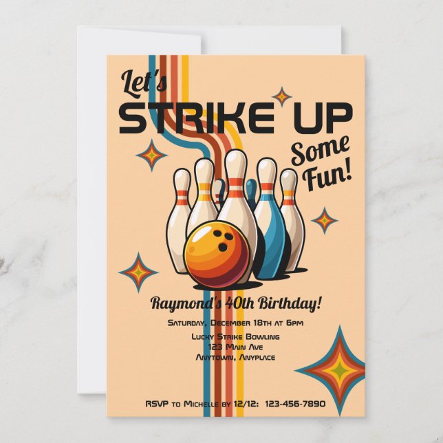 Let's Strike Up Some Fun Bowling Birthday Party Invitation (Front)