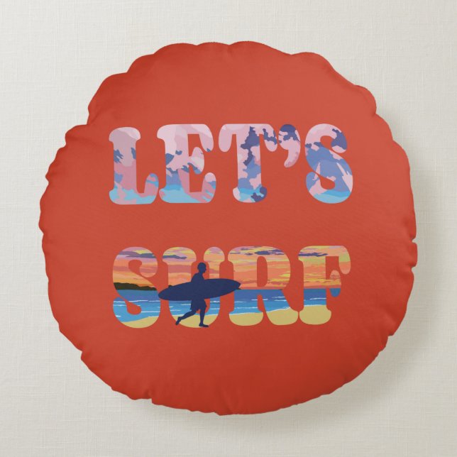 Let's Surf Round Cushion (Front)