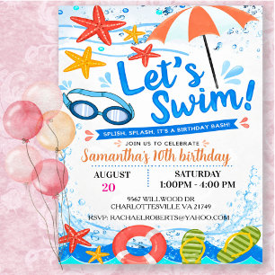 Let's Swim Birthday Pool Party Invitation