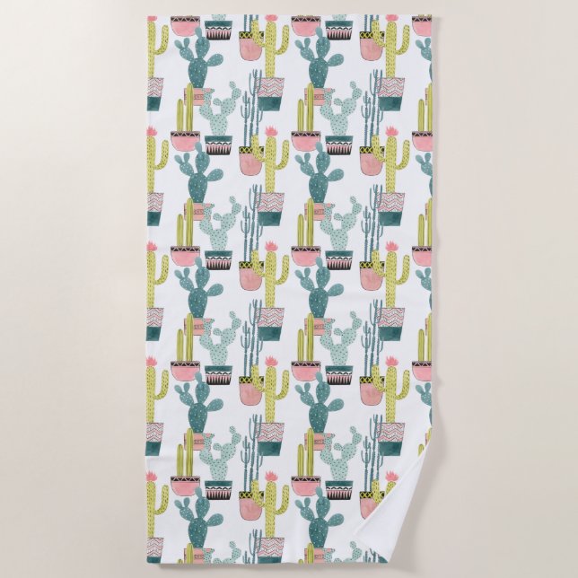 Let's Taco About Love | Cactus Pattern Beach Towel (Front)