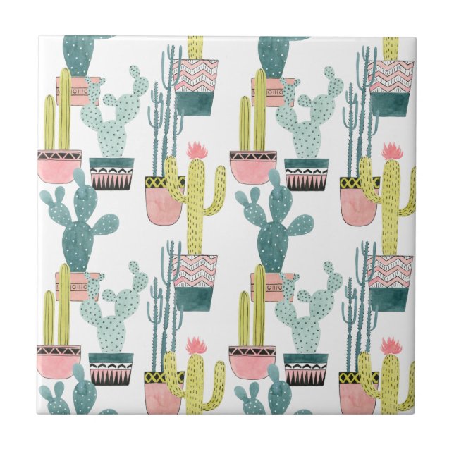 Let's Taco About Love | Cactus Pattern Ceramic Tile (Front)