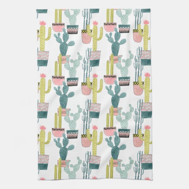 Let's Taco About Love | Cactus Pattern Tea Towel (Vertical)