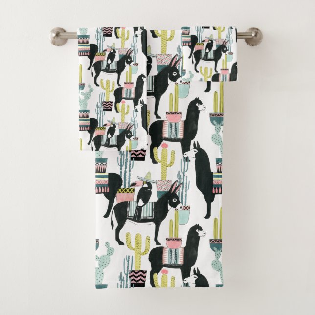 Let's Taco About Love | Llama & Donkey Pattern Bath Towel Set (Insitu)