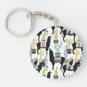 Let's Taco About Love   Llama & Donkey Pattern Key Ring
