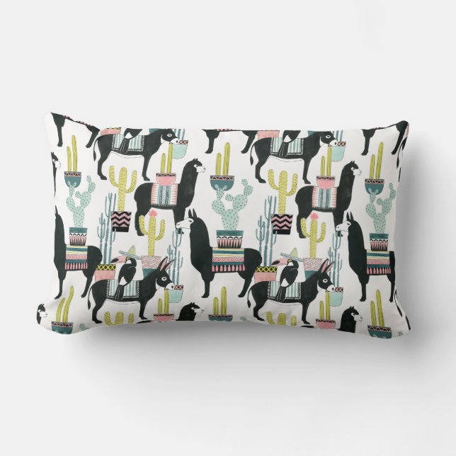 Let's Taco About Love | Llama & Donkey Pattern Lumbar Cushion (Front)