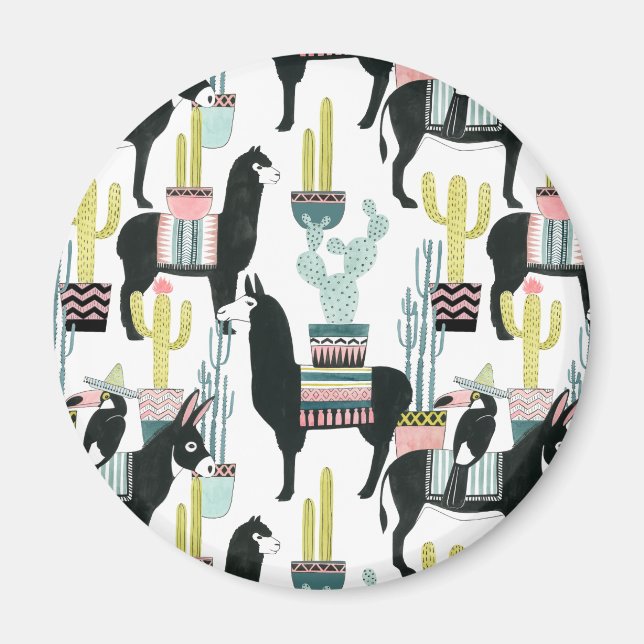 Let's Taco About Love | Llama & Donkey Pattern Magnet (Front)