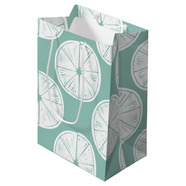 Let's Taco About Love | Teal Lime Pattern Medium Gift Bag (Front Angled)
