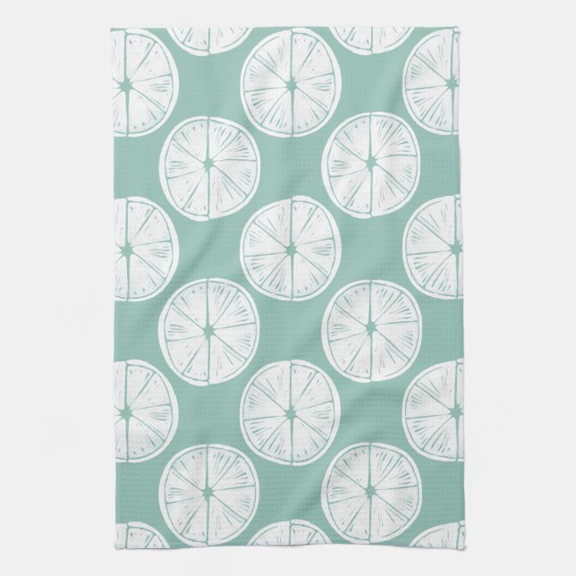Let's Taco About Love | Teal Lime Pattern Tea Towel (Vertical)
