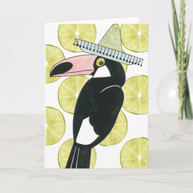 Let's Taco About Love | Toucan Sombrero Card (Front)